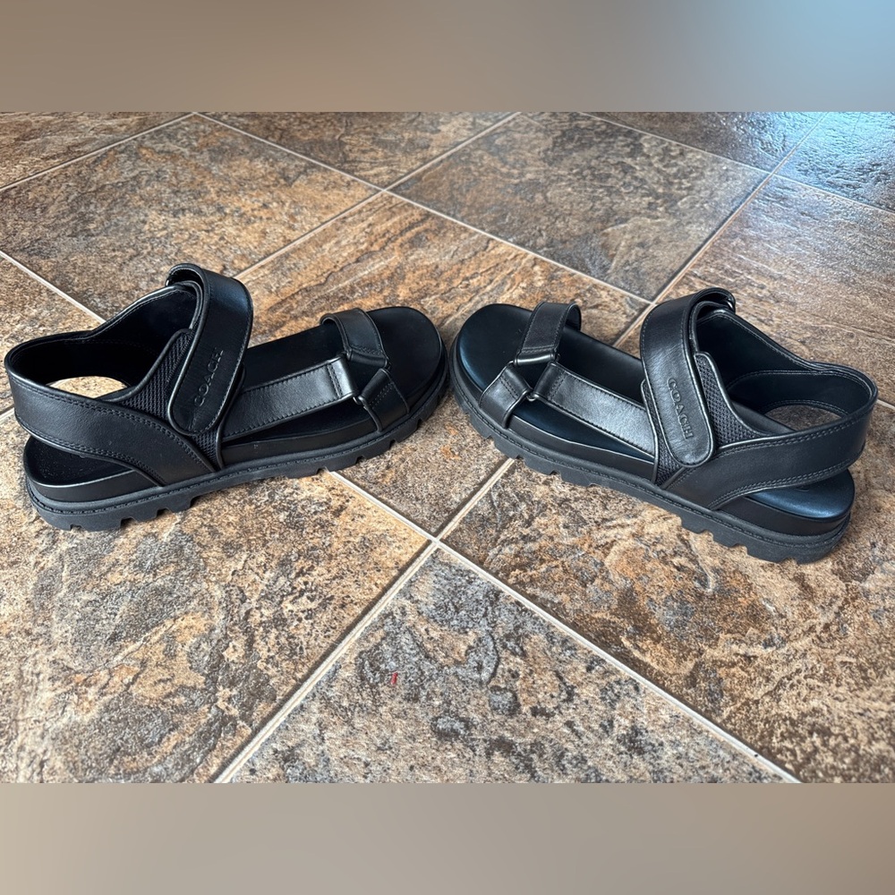 Coach Slip On Double Strap Leather Sport Sandals- Black, Men’s Size 9.5